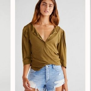 Free People Snow Drop Henley MD. Earth Seed Shirt NWT